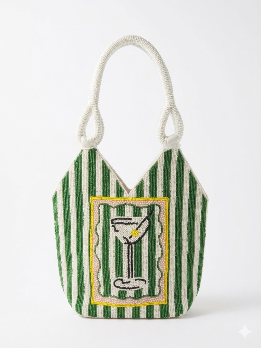 NWT Viral Martini Beaded Bag-Green & White Striped Cocktail Tote